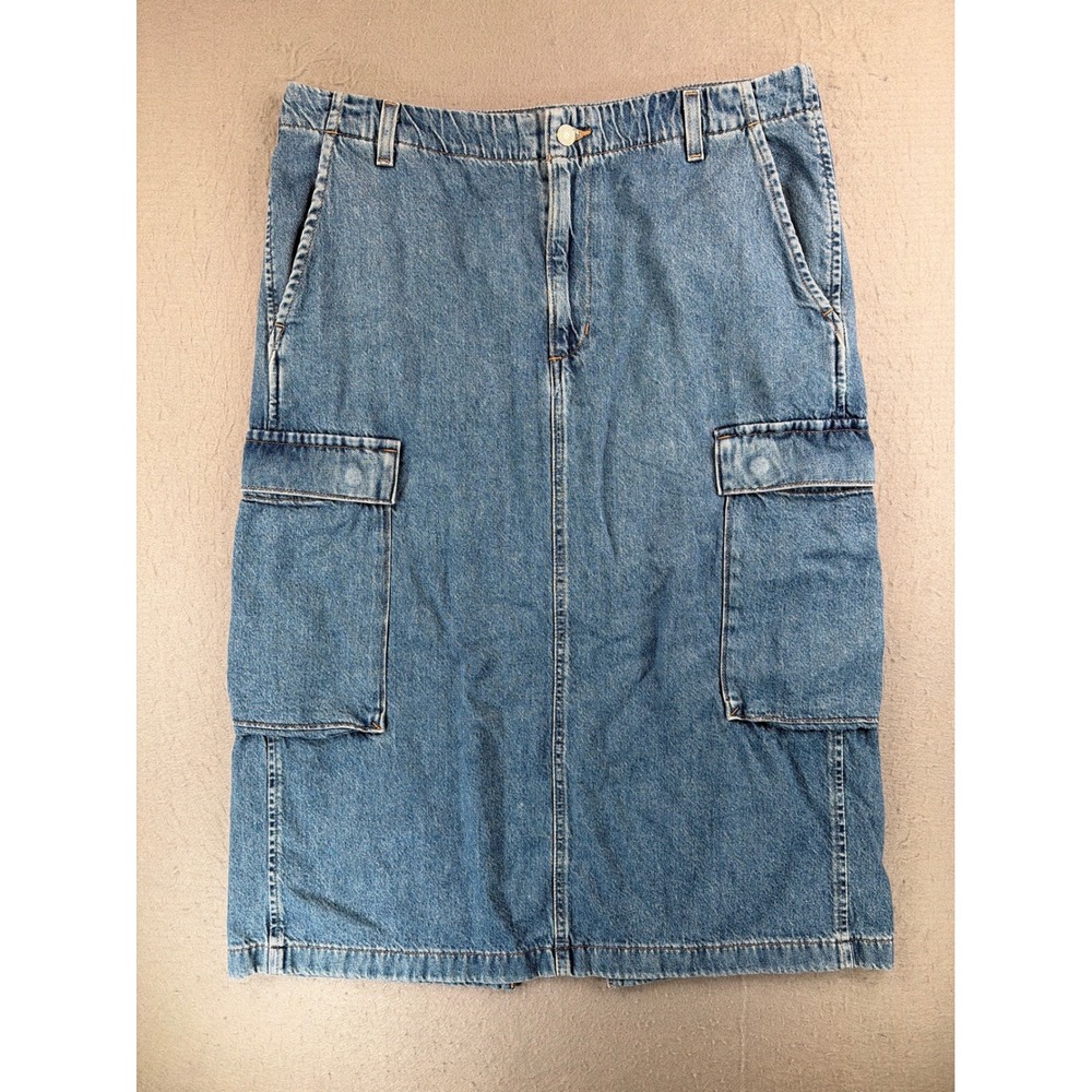 Levis Premium Cargo Skirt Womens 32 Blue Denim Midi Utility A7539-0004